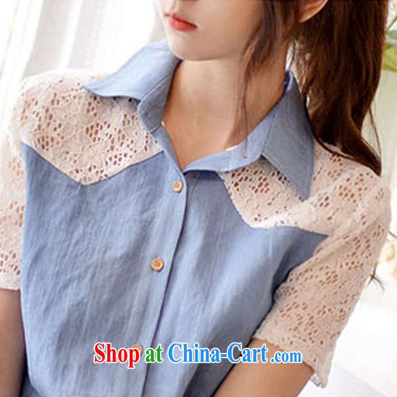 o Ya-ting 2015 summer New, and indeed increase, female fat mm video thin cowboy stitching lace short sleeve T-shirt girl picture color 4 XL recommends that you 160 - 180 jack, O Ya-ting (aoyating), and, on-line shopping