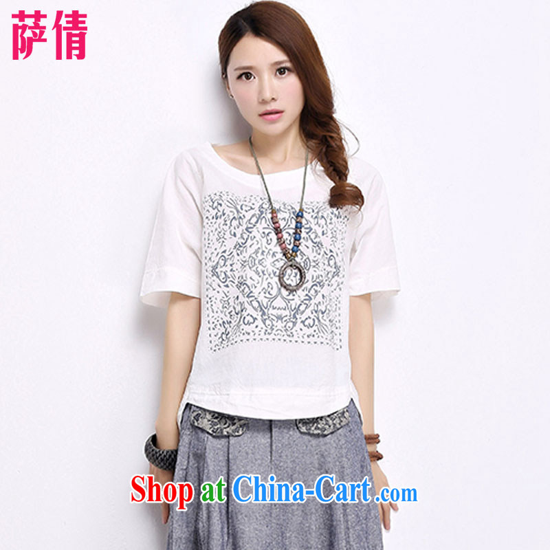The MS 2015 summer new stamp loose the code short-sleeved linen cotton Ma T shirts women solid T-shirt T-shirt T-shirt Q 226 white L