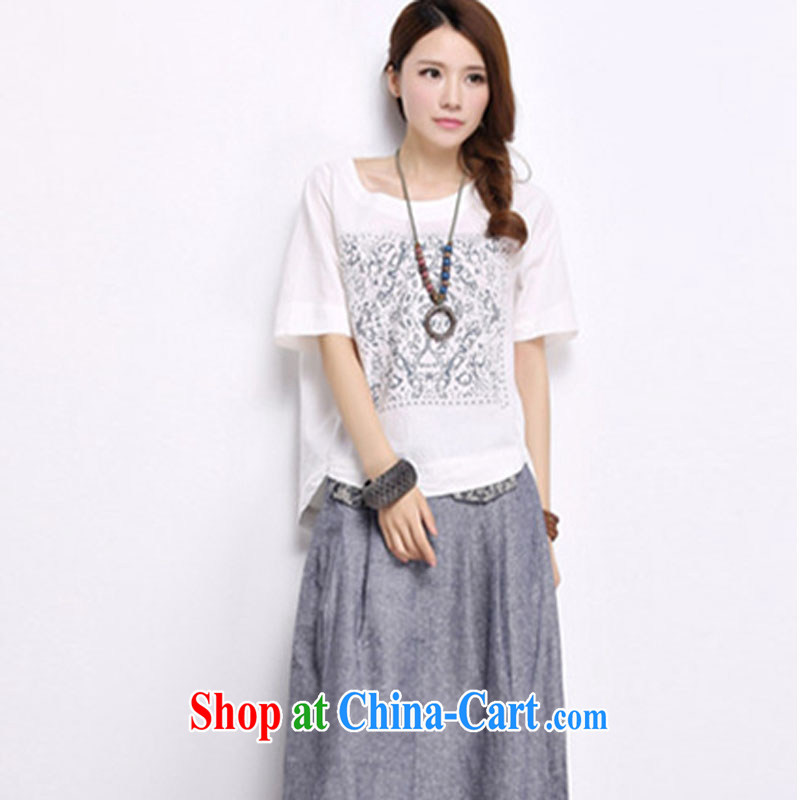 The MS 2015 summer new stamp duty loose the code short-sleeved linen cotton Ma T shirts women solid T-shirt T-shirt T-shirt Q 226 white L, Ms Anissa Wong, shopping on the Internet