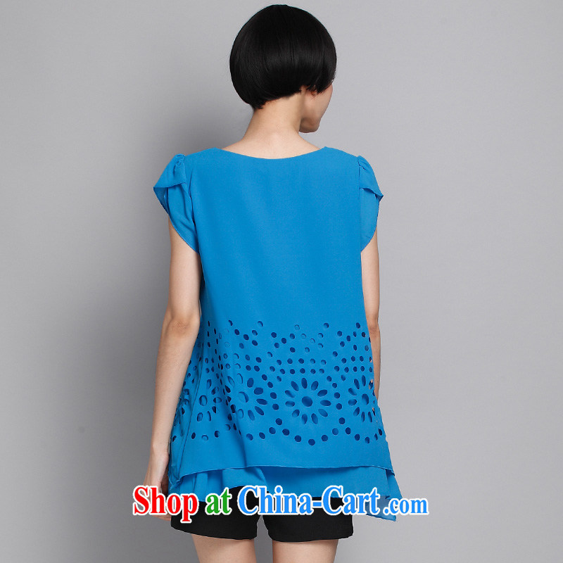 Early morning would be 2015 summer new Korean version mm thick aura lady Openwork cuff flouncing short-sleeved snow woven shirts, and indeed increase, not rules snow T woven shirts blue 5 XL (180 - 200 ) jack, morning, and shopping on the Internet