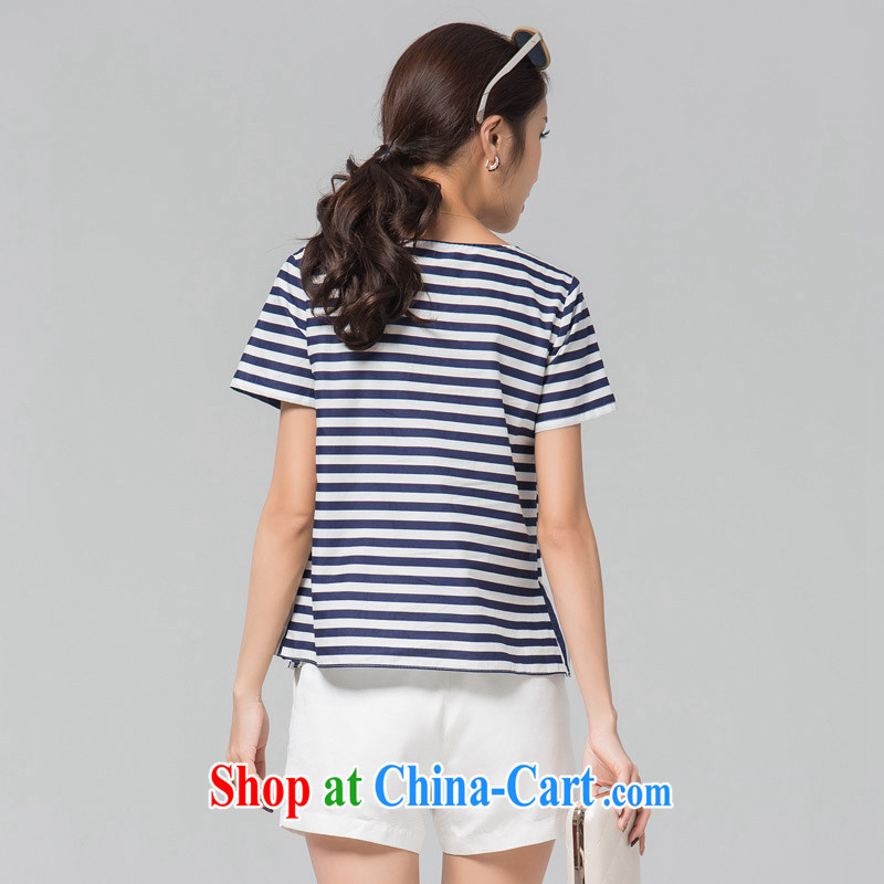 blue if the water large, female summer new thick MM solid T-shirt beauty T-shirt loose black streaks meat short-sleeved T shirt large blue code XXXXL, blue water (lrosey), online shopping