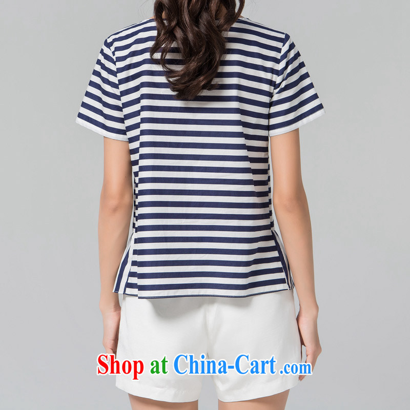 blue if the water large, female summer new thick MM solid T-shirt beauty T-shirt loose black streaks meat short-sleeved T shirt large blue code XXXXL, blue water (lrosey), online shopping