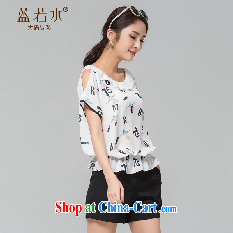 blue if the water maximum code female T pension 2015 summer new thick MM loose flouncing for your shoulders short-sleeved snow woven shirts large white code 2 XL, blue water (lrosey), online shopping