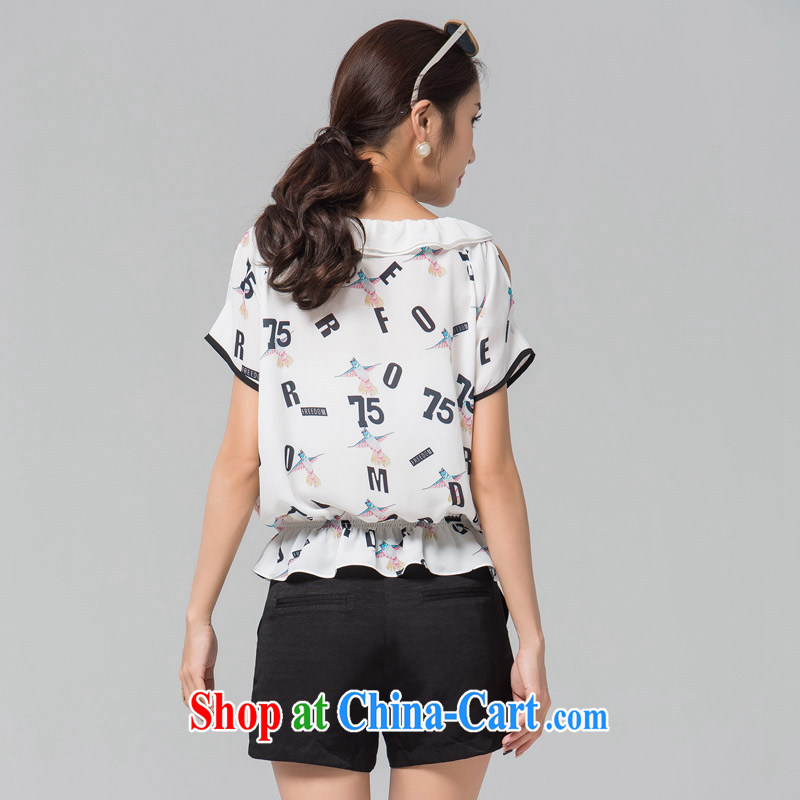 blue if the water maximum code female T pension 2015 summer new thick MM loose flouncing for your shoulders short-sleeved snow woven shirts large white code 2 XL, blue water (lrosey), online shopping