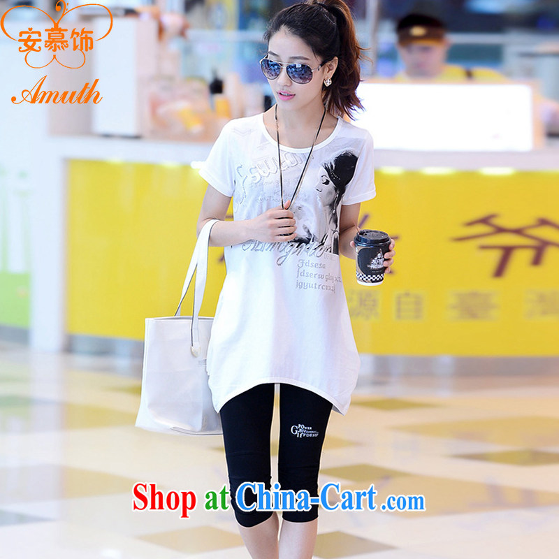 The interior of the Code's summer 2015 new Korean version loose the code female, long, short-sleeved female T shirts sport and leisure package female X 17 white XL, the ornaments, and, on-line shopping