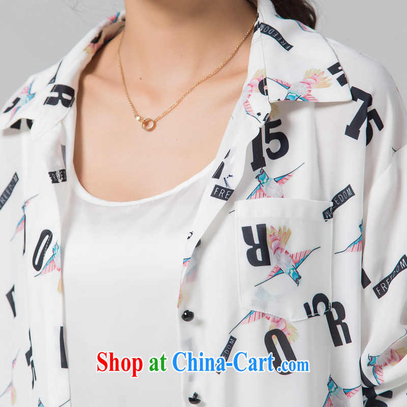 blue if the water increase, female-yi 2015 summer new thick MM loose stamp long snow-woven shirt large white code L, blue water (lrosey), online shopping