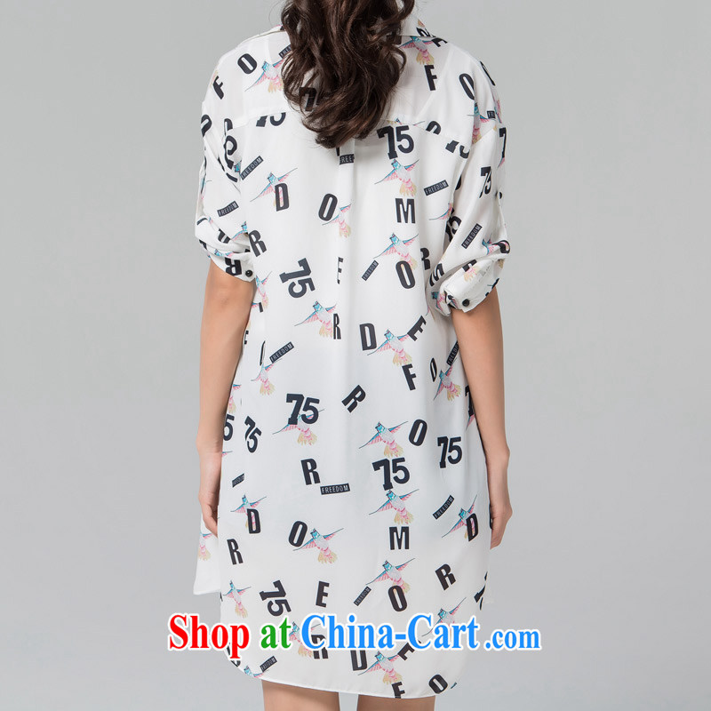 blue if the water increase, female-yi 2015 summer new thick MM loose stamp long snow-woven shirt large white code L, blue water (lrosey), online shopping