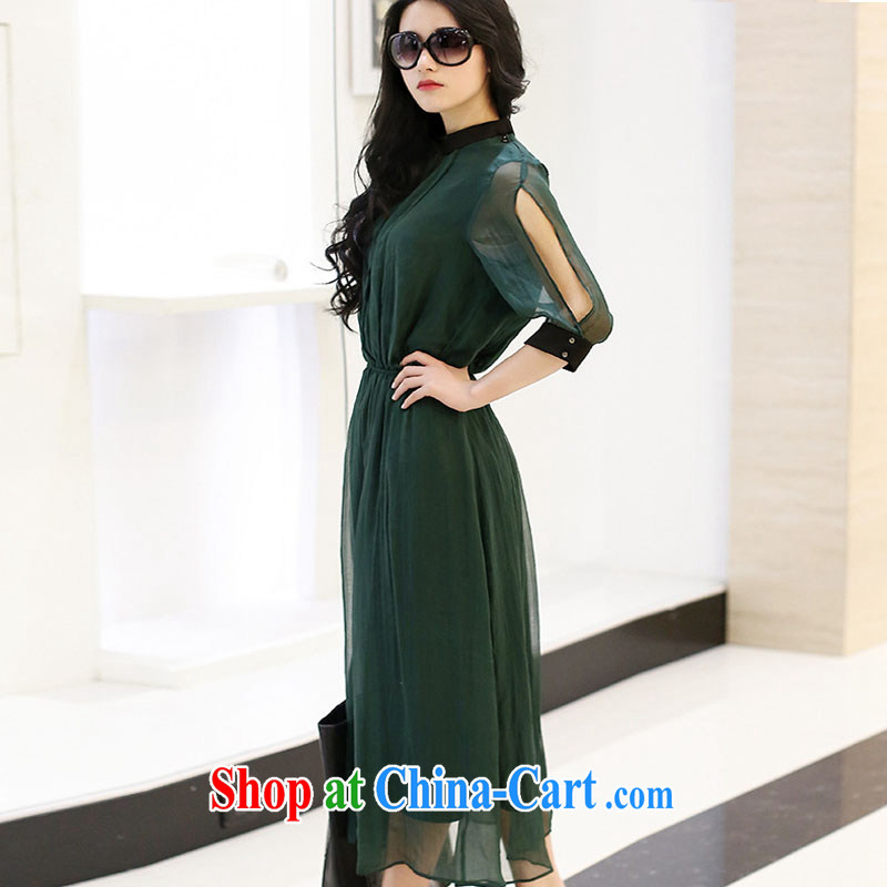 Yuan Bo summer new dress code the girls loose video thin thick MM the waist snow woven silk dress dark green 1952 2XL 135 - 145 Jack left and right, Bo, and shopping on the Internet
