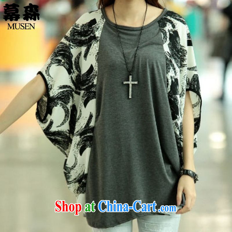 The sum 2015 summer Korean loose the fat XL leisure thick sister graphics thin collision in color long bat T-shirt 200 jack can be seen wearing a gray, code, Sum, and shopping on the Internet