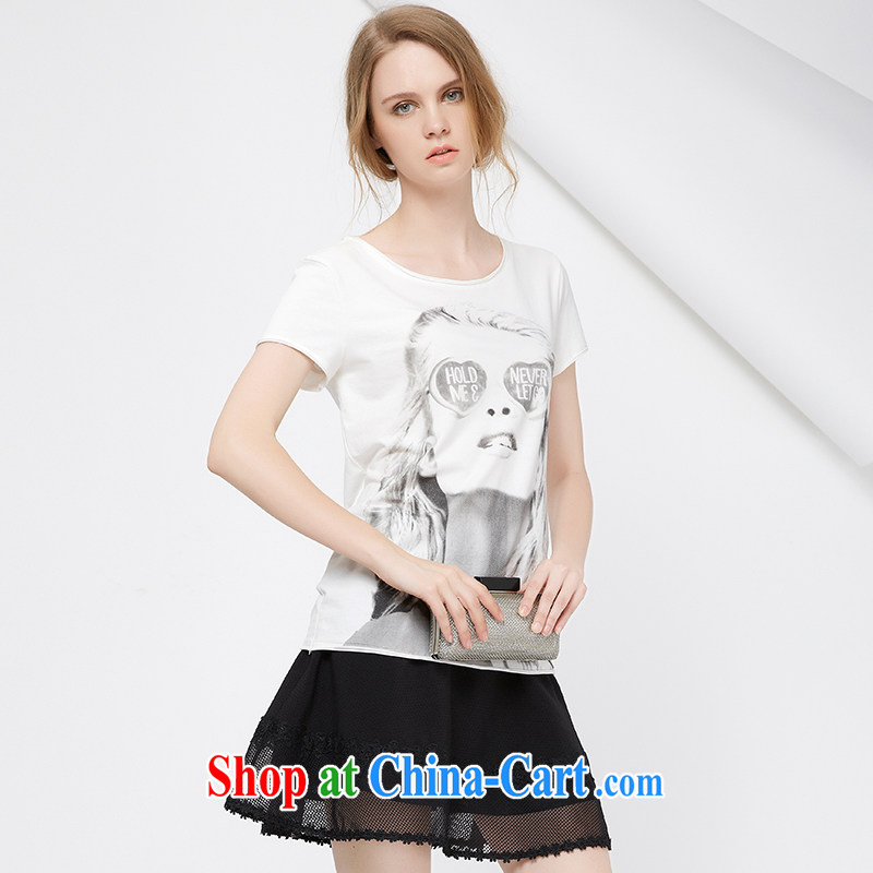 cheer for 2015 XL girls thick MM summer new figures stamp graphics thin black-out poverty and short-sleeved shirt T 2753 white 2XL, cheer for (qisuo), online shopping