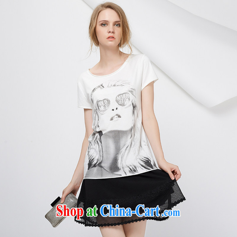 cheer for 2015 XL girls thick MM summer new figures stamp graphics thin black-out poverty and short-sleeved shirt T 2753 white 2XL, cheer for (qisuo), online shopping
