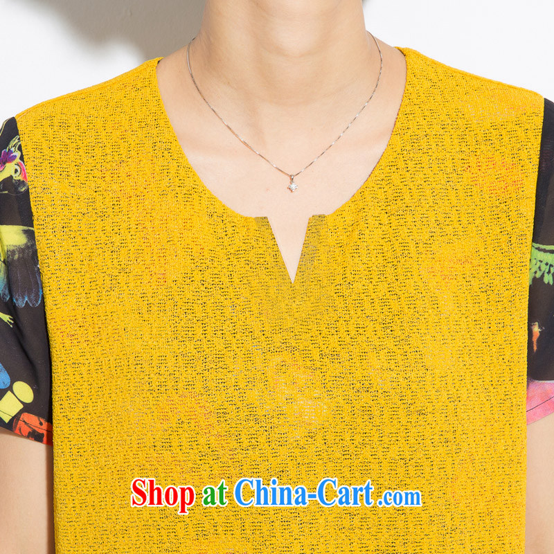 Eternal show Summer 2015 mm thick new Korean version the code knitted jacquard stitching snow woven stamp T shirt yellow 4 XL, eternal, and the show, and shopping on the Internet