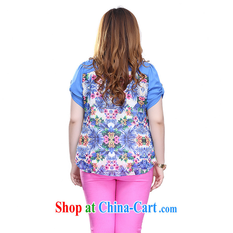 Slim Li-su 2015 summer new, larger clothes and stylish summer stamp duty hit-color cuffs on short sleeves and round neck snow woven T-shirt T-shirt Q 7258 blue 3 XL, slim Li-su, and shopping on the Internet