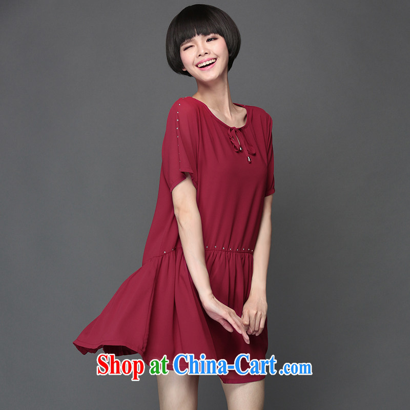 Director of 2015 summer new 200 jack and ventricular hypertrophy, women mm thick Korean short-sleeved loose snow-woven dresses 2801 wine red code 5 XL 200 jack, quality director (Smeilovly), shopping on the Internet