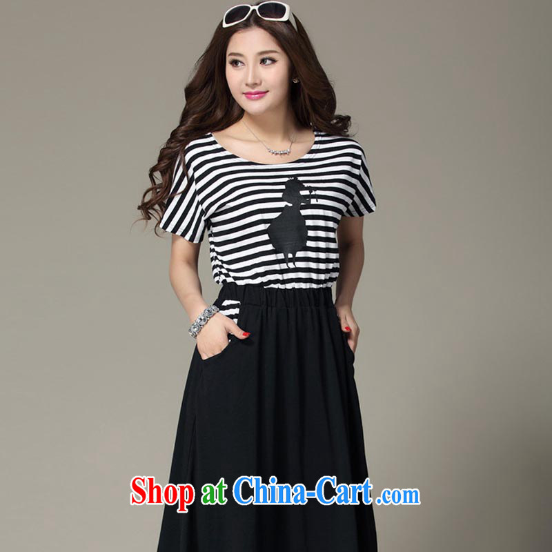 The tower, summer 2015 new, larger female and FAT and FAT people dress graphics thin, thick MM short-sleeved striped long dress 869 color streaks 5 XL, The Lai, and shopping on the Internet