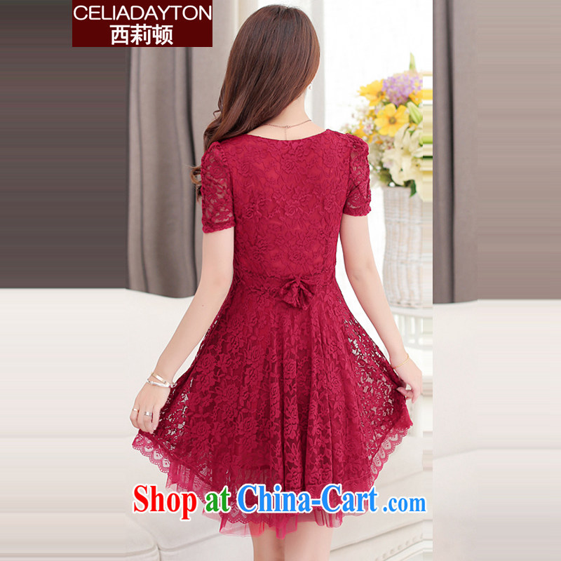 Cecilia Medina Quiroga and Macedonia is indeed increasing, female 2015 new thick mm summer stretch video thin elegance of Yuan Korean style short-sleeved lace snow woven a black skirt XXXXL, Cecilia Medina Quiroga (celia Dayton), online shopping