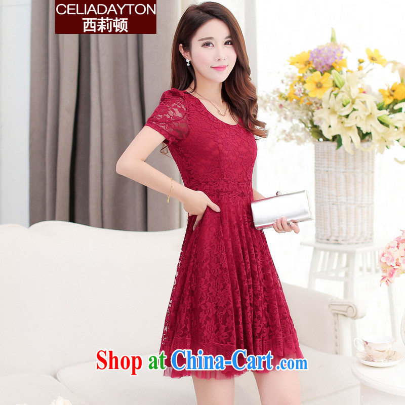 Cecilia Medina Quiroga and Macedonia is indeed increasing, female 2015 new thick mm summer stretch video thin elegance of Yuan Korean style short-sleeved lace snow woven a black skirt XXXXL, Cecilia Medina Quiroga (celia Dayton), online shopping