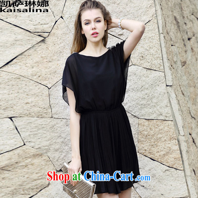 Catherine, summer 2015 new European site thick MM 200 Jack large, female-waist graphics thin short-sleeved snow woven dresses summer black XL