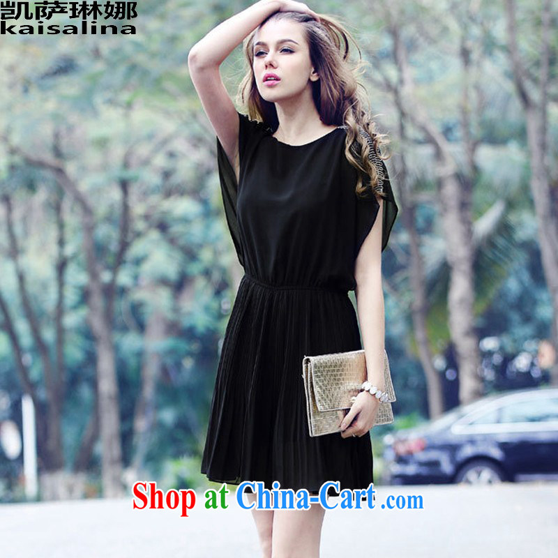 Catherine, summer 2015 new European site thick MM 200 Jack large, female-waist graphics thin short-sleeved snow woven dresses summer black XL, Catherine (kaisalna), online shopping