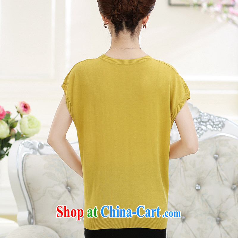 Santa Fe de Bogota lint-free 2015 summer new mom knitted short-sleeved round-collar inserts drill a solid color shirt T liberal middle-aged female with solid T-shirt skin toner XXXL Santa Fe, lint-free cloth (Shengfeirong), online shopping