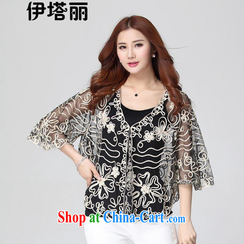 The tower, summer 2015 new, larger female and FAT and FAT people dress graphics thin 5 cuff sunscreen jacket small shawl cover 3666 black, XL