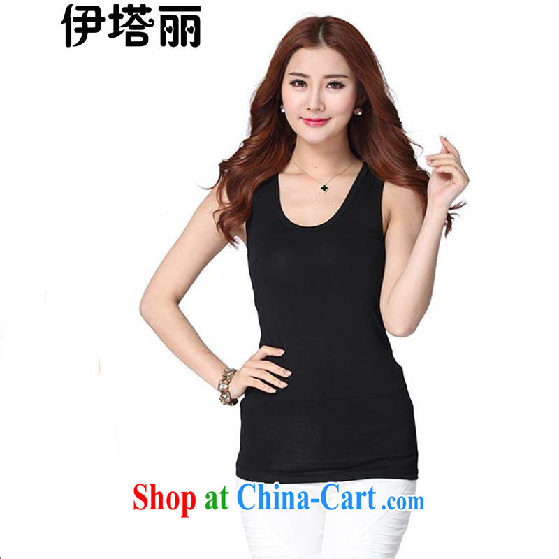 The tower, summer 2015 new, large, women with the FAT and FAT people wear thick MM solid color graphics thin stretch strap vest solid shirt 666 black XXL