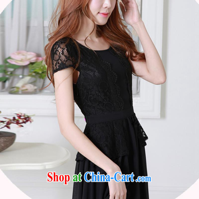 The Lai 2015 Korean version of the greater code female new summer beauty, sweet graphics thin short-sleeved lace large snow woven long skirt, long dress 99,210 black XXXXL, the tower, and, shopping on the Internet
