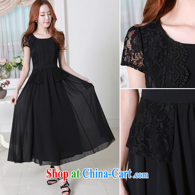 The Lai 2015 Korean version of the greater code female new summer beauty, sweet graphics thin short-sleeved lace large snow woven long skirt, long dress 99,210 black XXXXL, the tower, and, shopping on the Internet