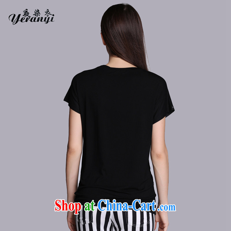 My dyeing clothing summer 2015 new Europe and America, the women who are decorated with round collar dyeing T-shirt-sleeves shoulder thick sister T-shirt black 7XL (200 - 220 ) jack, my dyeing clothing (yeranyi), online shopping