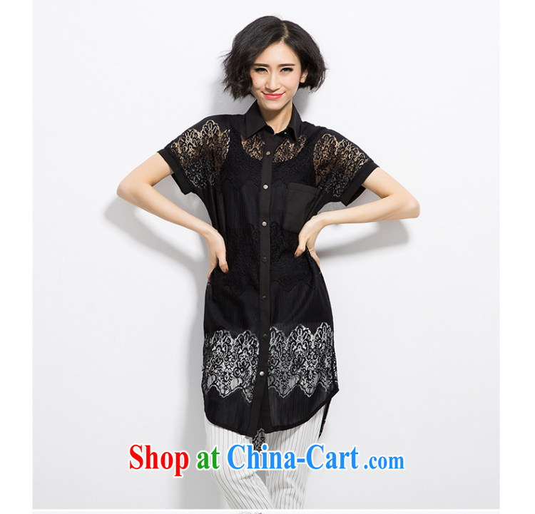 Eternal show 2015 summer mm thick new Korean version of the greater, female fashion only American Language empty lace 100 ground graphics thin shirt black 4 XL pictures, price, brand platters! Elections are good character, the national distribution, so why buy now enjoy more preferential! Health