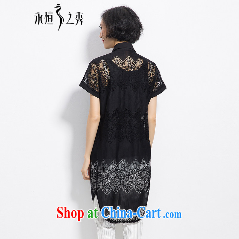 Eternal show 2015 summer mm thick new Korean version of the greater, female fashion only US Openwork lace 100 ground graphics thin shirt black 4 XL, eternal, and the show, the online shopping