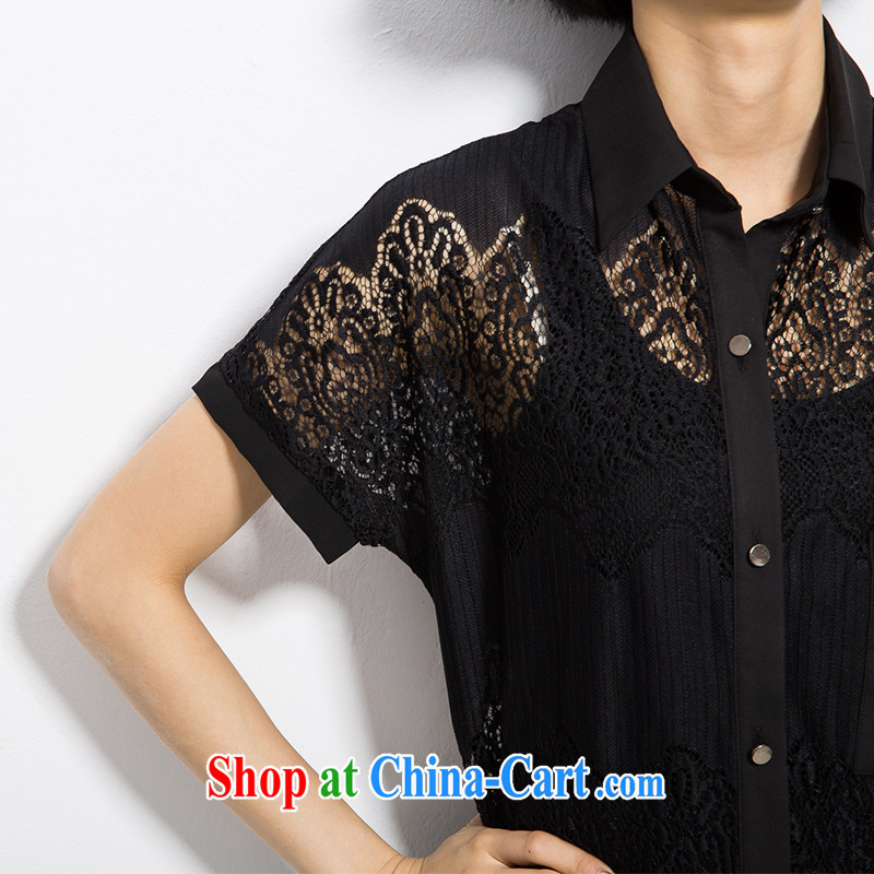 Eternal show 2015 summer mm thick new Korean version of the greater, female fashion only US Openwork lace 100 ground graphics thin shirt black 4 XL, eternal, and the show, the online shopping