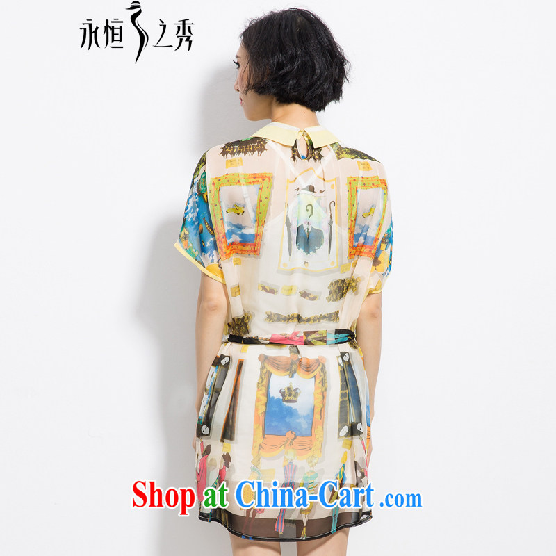 Eternal show Summer 2015 mm thick new, greater Europe, female elegant figures stamp snow woven shirts dresses yellow 3XL, eternal, and the show, and online shopping
