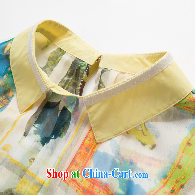 Eternal show Summer 2015 mm thick new, greater Europe, female elegant figures stamp snow woven shirts dresses yellow 3XL, eternal, and the show, and online shopping