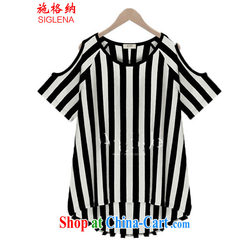 Rate the 2015 summer XL female vertical streaks on cultivating MM loose T-shirt T-shirt women 5132 black streaks XXXXXL, grid (SIGLENA), shopping on the Internet