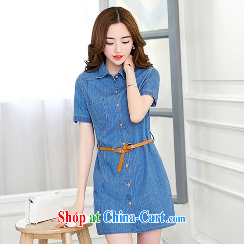 In short, would be of Korean version of the greater, Retro, the charge-back denim dress summer 2015 new emphasis on MM leisure loose package and denim dress girls 8138 blue 4 XL, in short, would be (Janrelove), online shopping