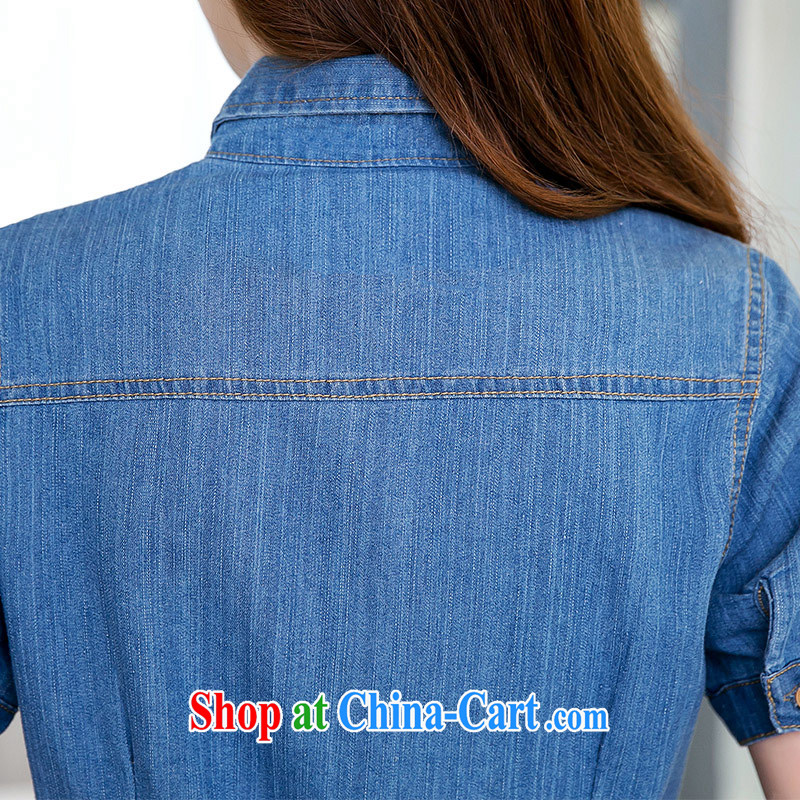 In short, would be of Korean version of the greater, Retro, the charge-back denim dress summer 2015 new emphasis on MM leisure loose package and denim dress girls 8138 blue 4 XL, in short, would be (Janrelove), online shopping