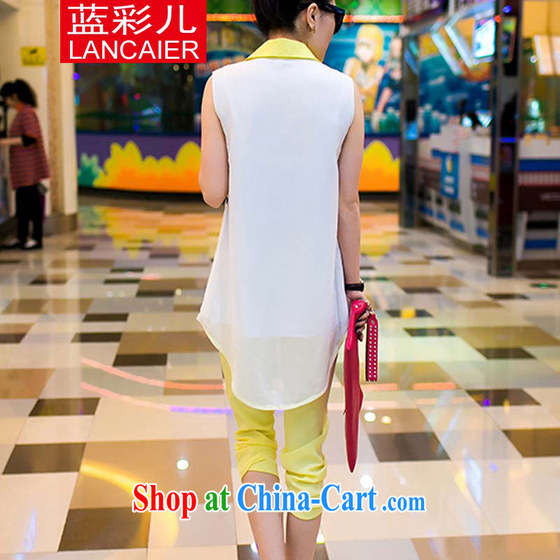 Blue colored Children's 2015 spring and summer on the girl with the Hong Kong Wind leisure stylish package female stamp snow woven shirts Trouser press kit yellow XL, blue color (Lancaier), online shopping