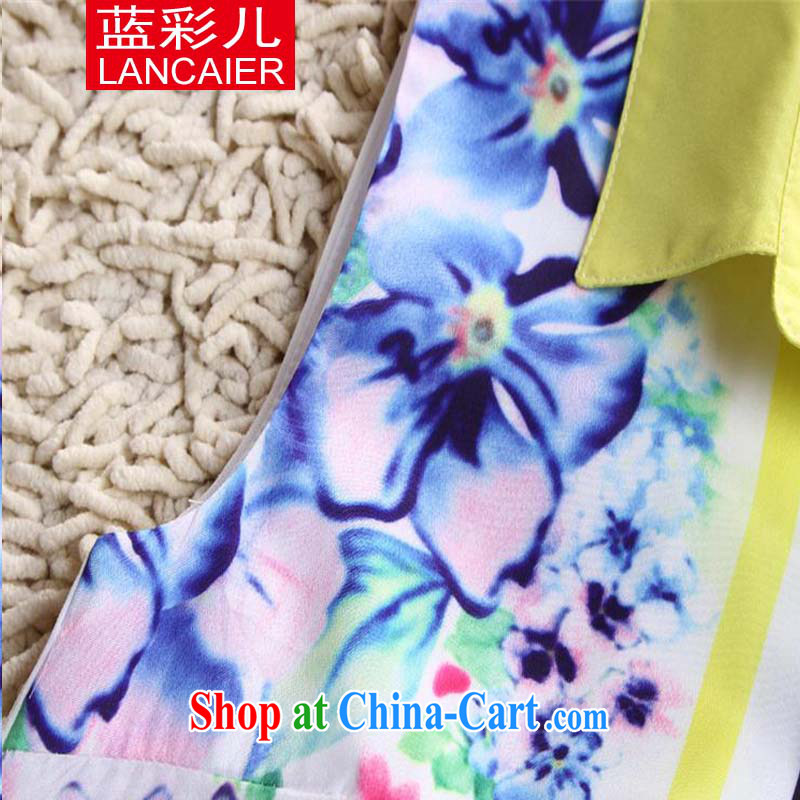 Blue colored Children's 2015 spring and summer on the girl with the Hong Kong Wind leisure stylish package female stamp snow woven shirts Trouser press kit yellow XL, blue color (Lancaier), online shopping