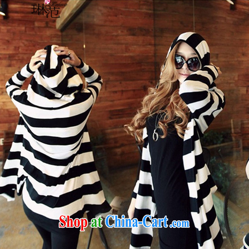 Lin van 2015 summer stylish and relaxed 100 ground stripe hoodie cardigan, long, black 8821 S
