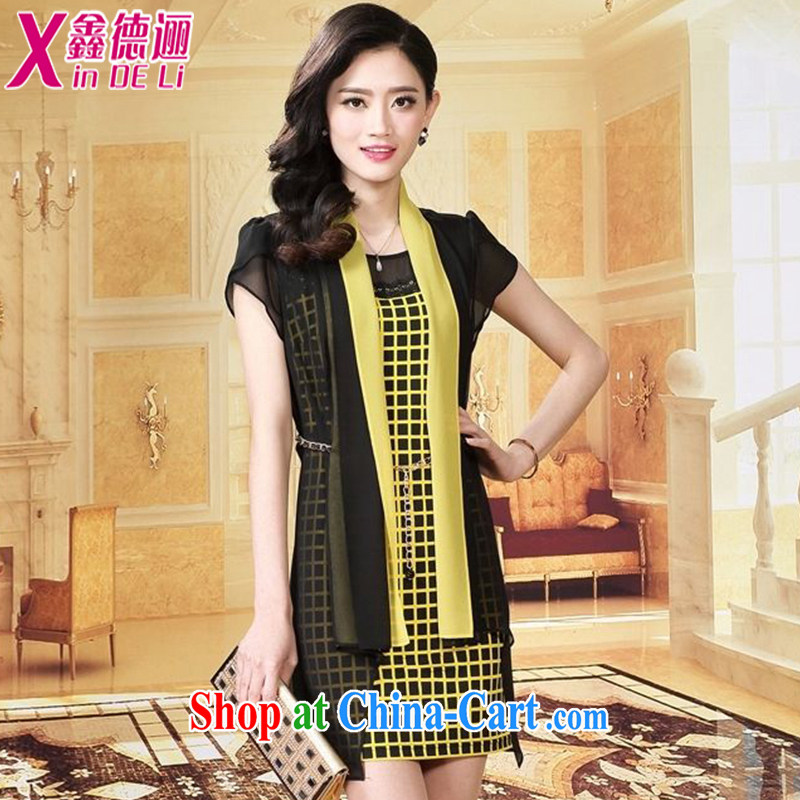 Xin De obligations summer 2015 new female half sleeve, waist graphics thin lattice woven snow larger female dresses 661 yellow M, Xin, obligations, and shopping on the Internet