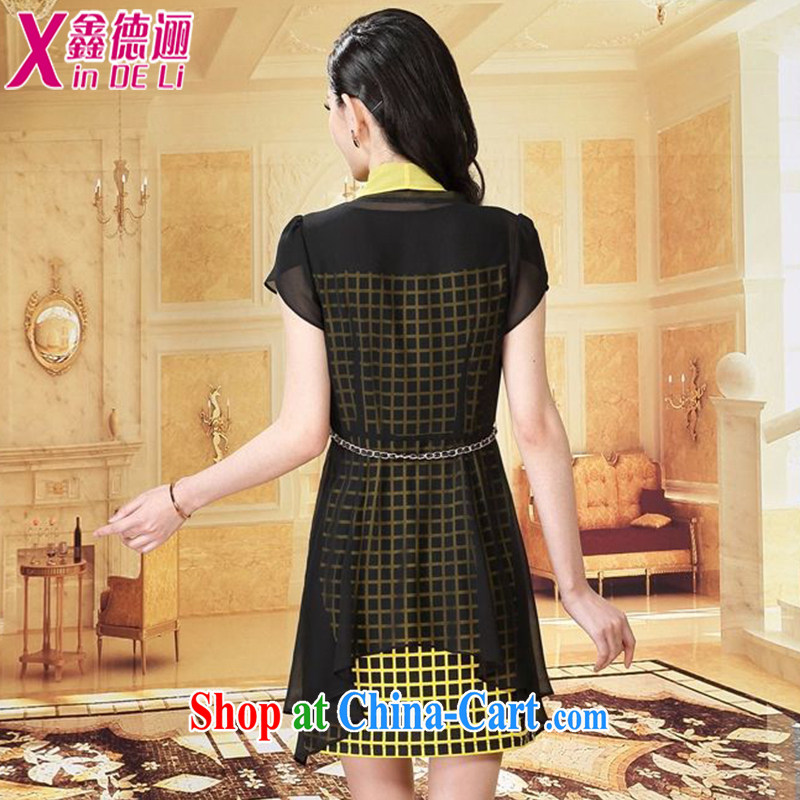 Xin De obligations summer 2015 new female half sleeve, waist graphics thin lattice woven snow larger female dresses 661 yellow M, Xin, obligations, and shopping on the Internet