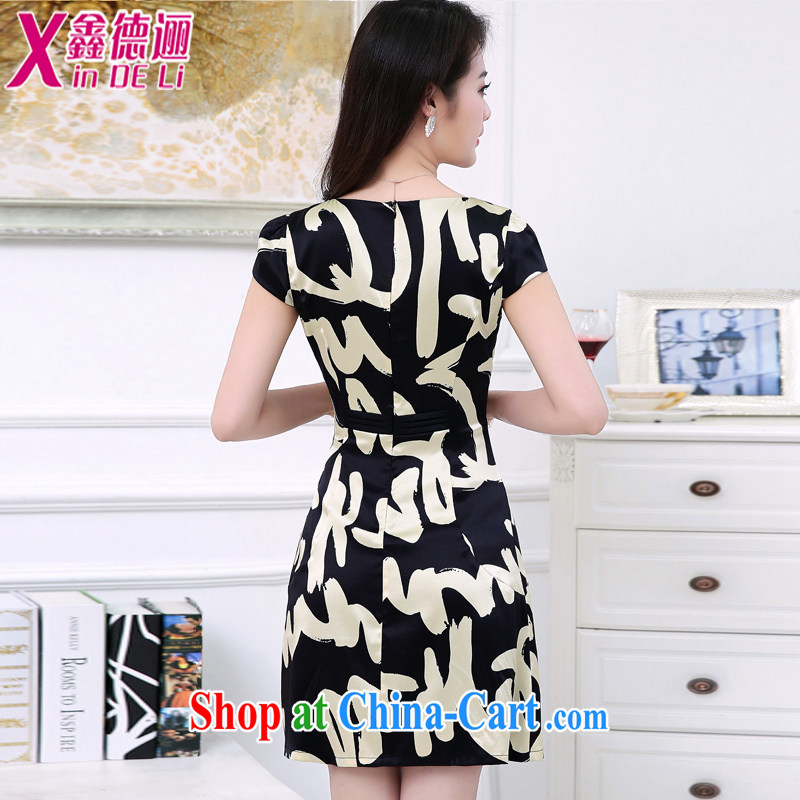 Xin De obligations summer 2015 new female Silk Dresses stitching short-sleeve floral damask silk skirt the Code women 186 black XL, Xin, obligations, and shopping on the Internet