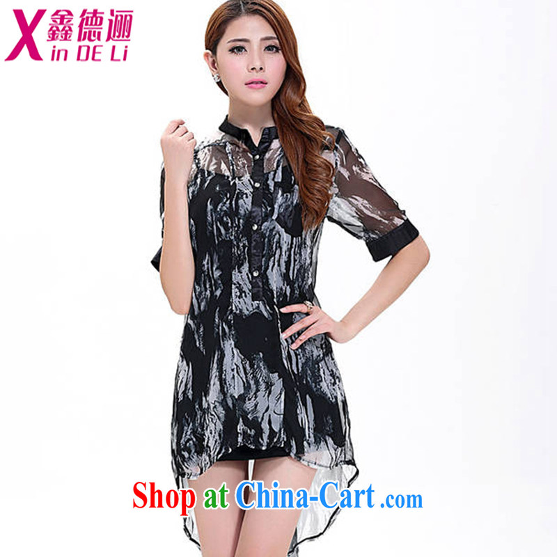 Xin De obligations summer 2015 new female Two-piece silk girls dress code the dress shirt 7819 black and gray M
