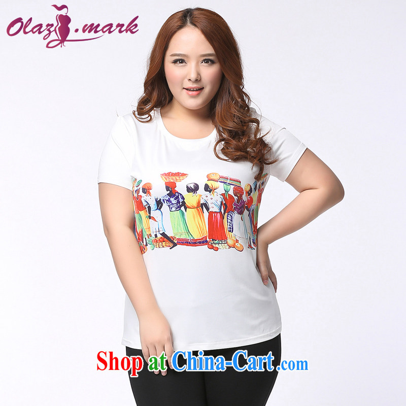 The Erez mark 200 Jack mm thick larger female short-sleeved shirt T Korean version the fat and solid T-shirt T-shirt summer new 1152 white XXXL _recommended chest of 126 cm_