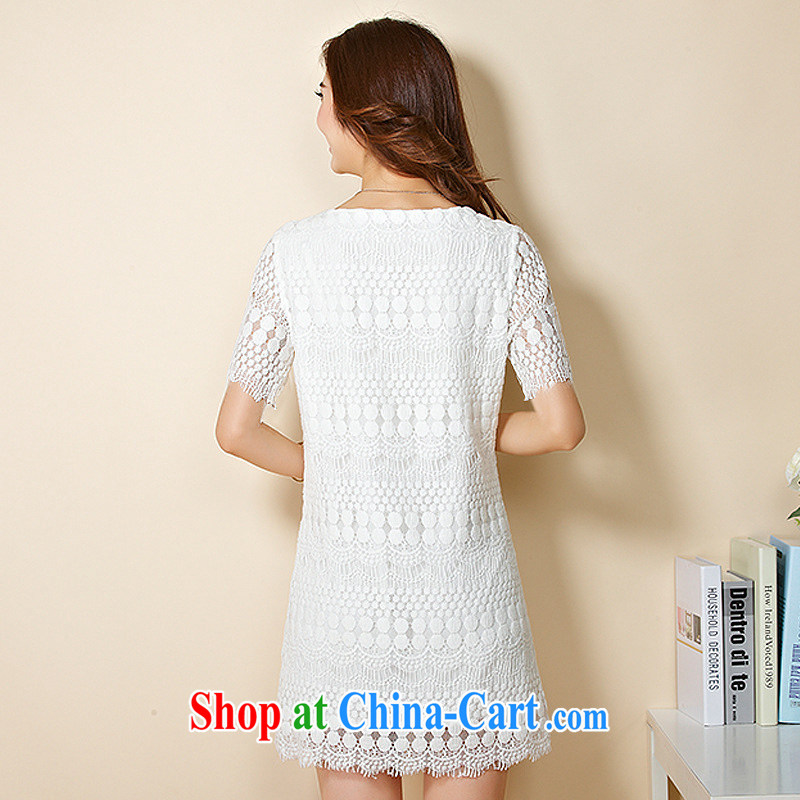 Athena Isabel Allende 2015 New, and indeed increase, fat, female summer Korean video thin, round-collar short-sleeve lace snow woven leave of two garment 1202 white 5 XL (recommendations 160 - 175 catties, Athena Isabel Allende (yisabell), online shopping