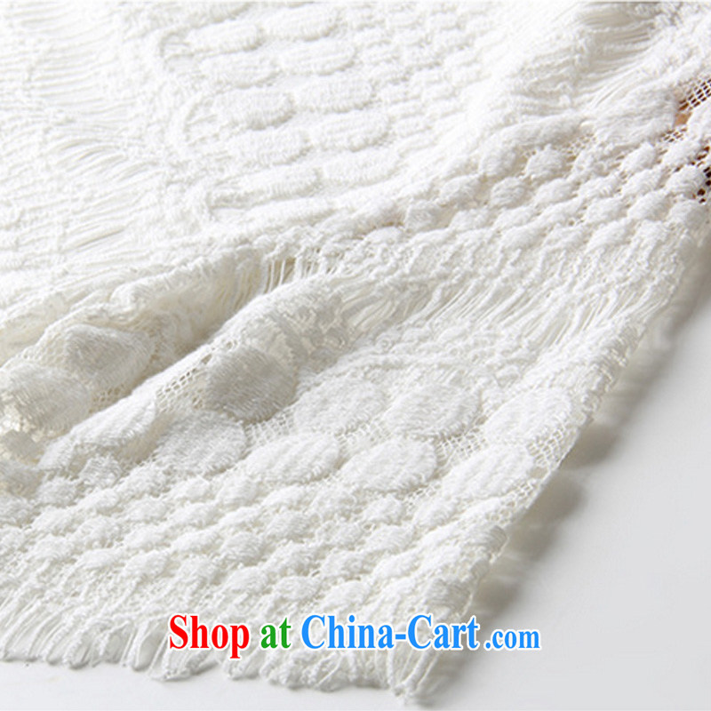 Athena Isabel Allende 2015 New, and indeed increase, fat, female summer Korean video thin, round-collar short-sleeve lace snow woven leave of two garment 1202 white 5 XL (recommendations 160 - 175 catties, Athena Isabel Allende (yisabell), online shopping