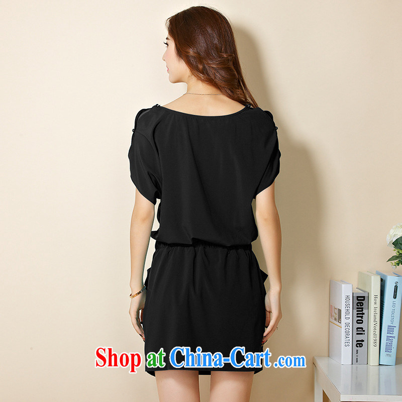 Athena Isabel Allende 2015 summer edition won the fat increase, female video thin, solid color with bat sleeves waist-snow woven thick mm dress 1209 black 4XL (recommendations 150 - 165 catties, Athena Isabel Allende (yisabell), online shopping