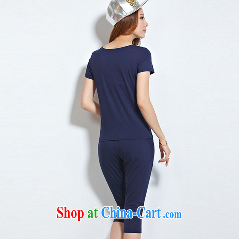 Morning would be 2015 summer new Korean version is indeed the XL cotton short-sleeved T pension 7 in hot pants, set thick mm knocked color letter stamp Leisure package Po large blue code 5 XL, morning, and shopping on the Internet