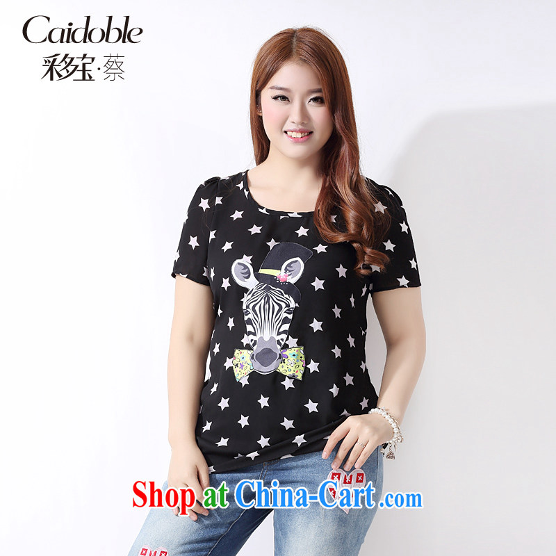 The multi-po 2015 summer new, thick MM large code female Korean version 100 on the Aging Decal A short-sleeved snow woven shirts A 3818 black 5 XL